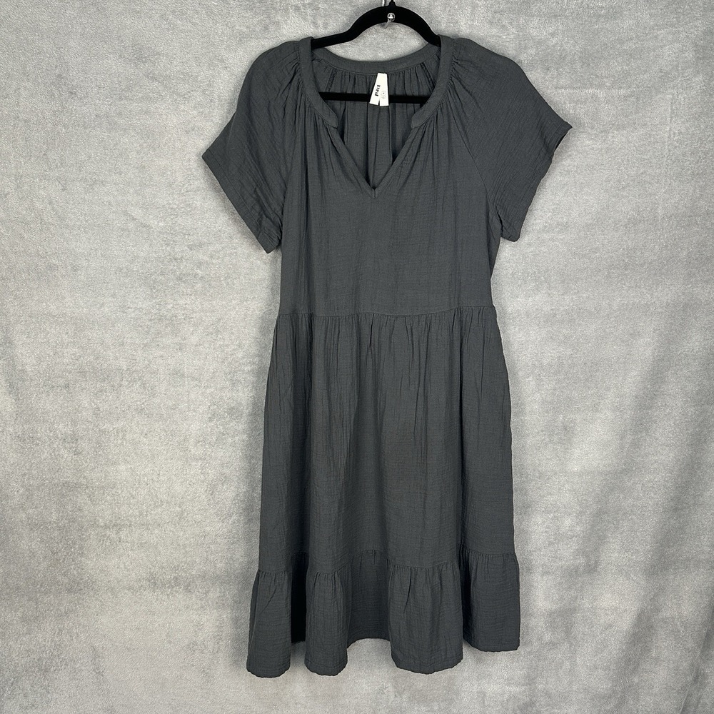 Pact Dress Womens Medium Gray Gauzey Short Sleeve Comfort Neutral Minimalist